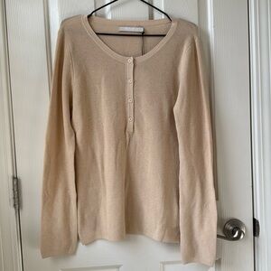 One Grey Day Los Angeles Sterling Henley long sleeve knit sweater Tan Neutral